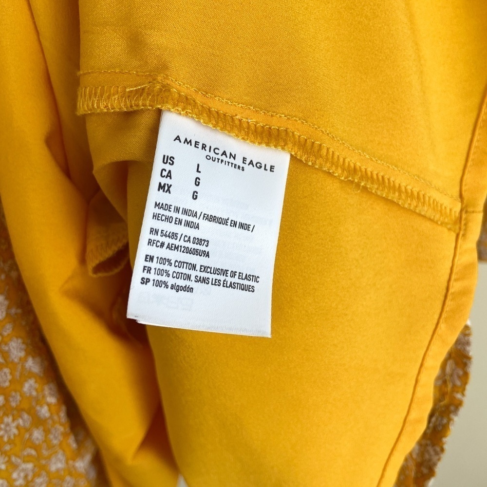 American Eagle Mustard Yellow Floral Ruched Dress - Picture 5 of 7